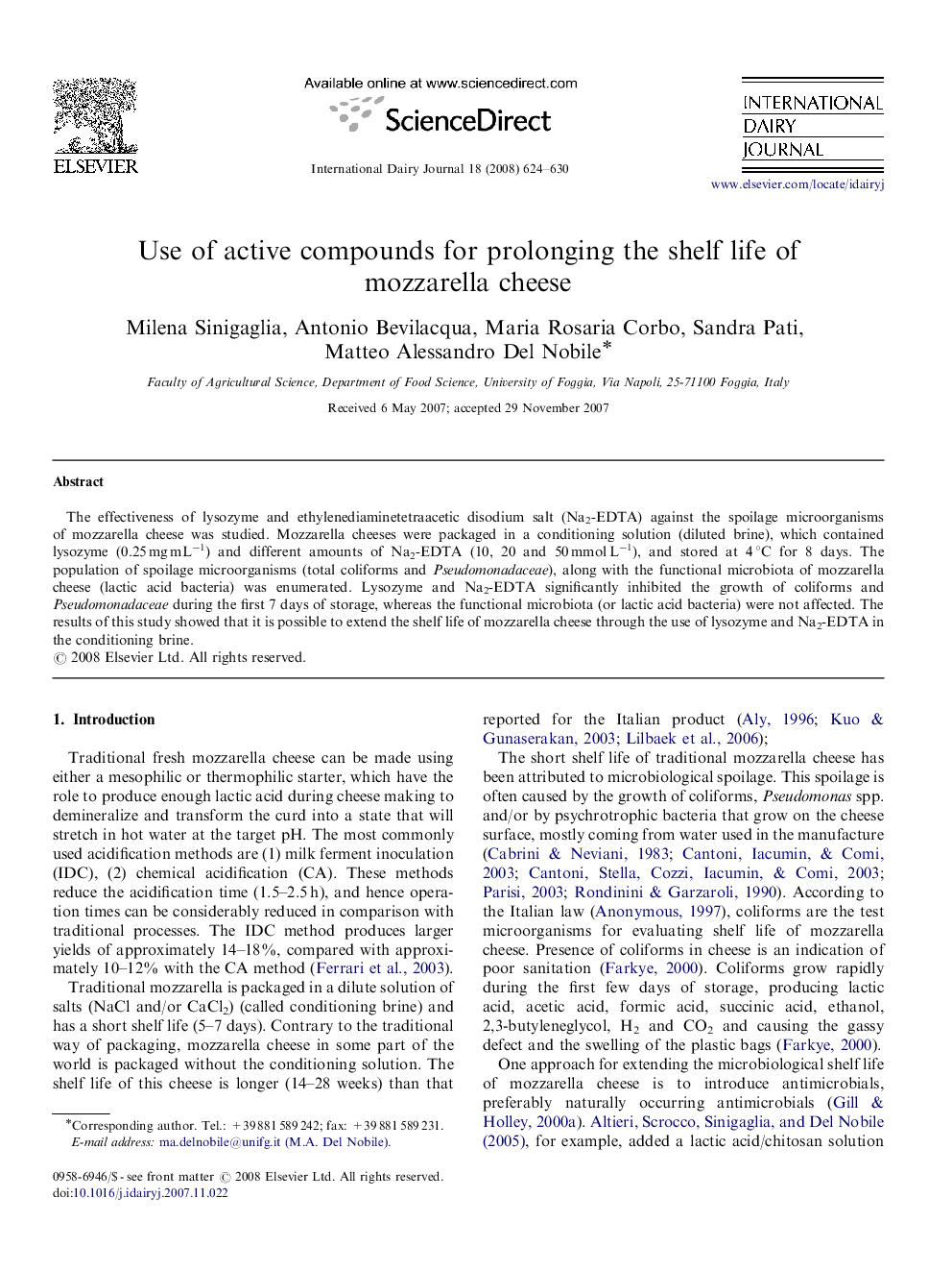 Use of active compounds for prolonging the shelf life of mozzarella cheese