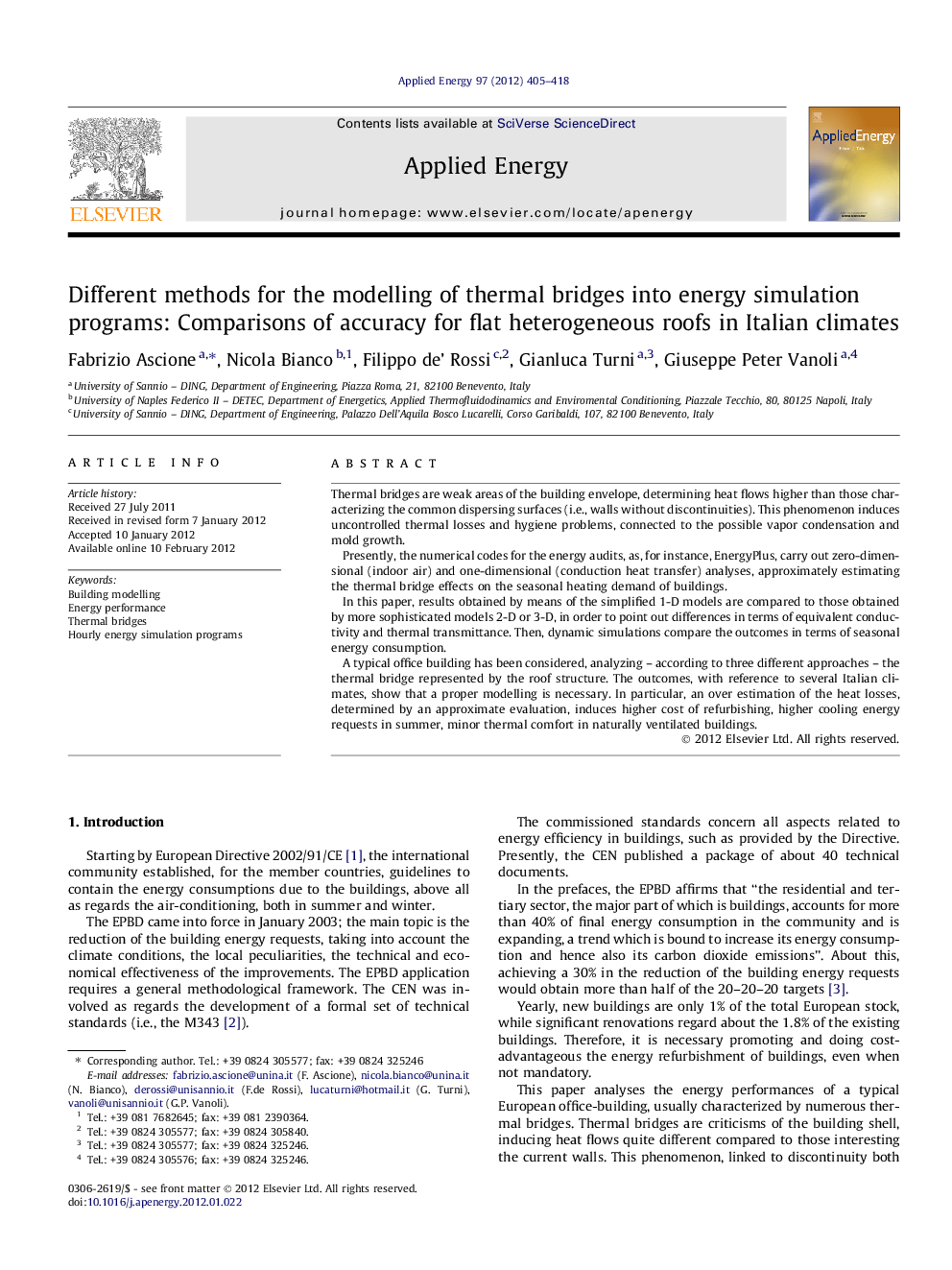 Different methods for the modelling of thermal bridges into energy simulation programs: Comparisons of accuracy for flat heterogeneous roofs in Italian climates