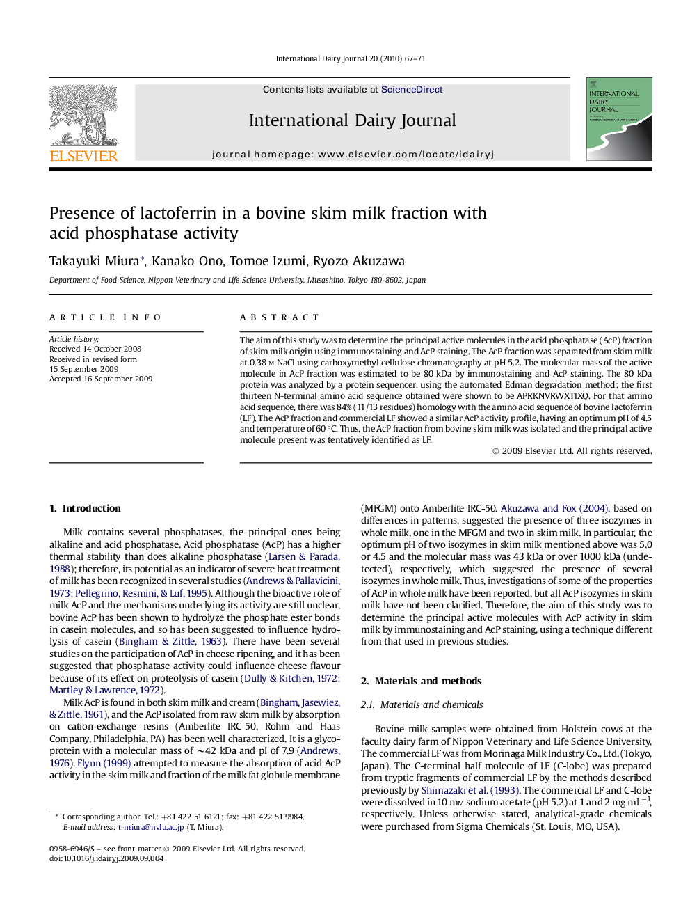 Presence of lactoferrin in a bovine skim milk fraction with acid phosphatase activity