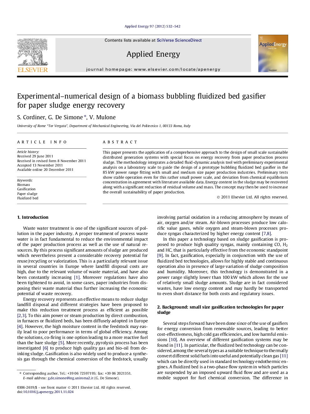 Experimental–numerical design of a biomass bubbling fluidized bed gasifier for paper sludge energy recovery