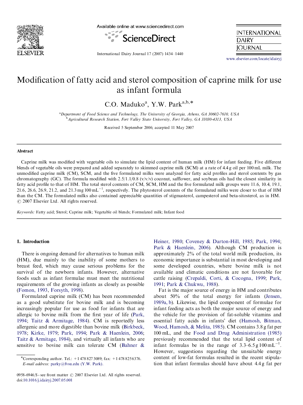 Modification of fatty acid and sterol composition of caprine milk for use as infant formula