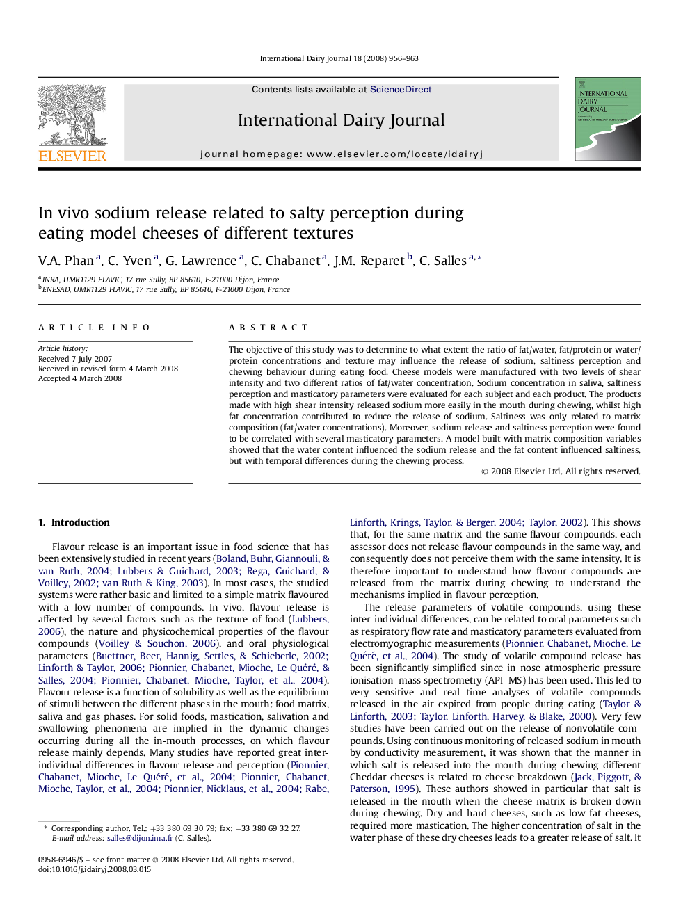 In vivo sodium release related to salty perception during eating model cheeses of different textures