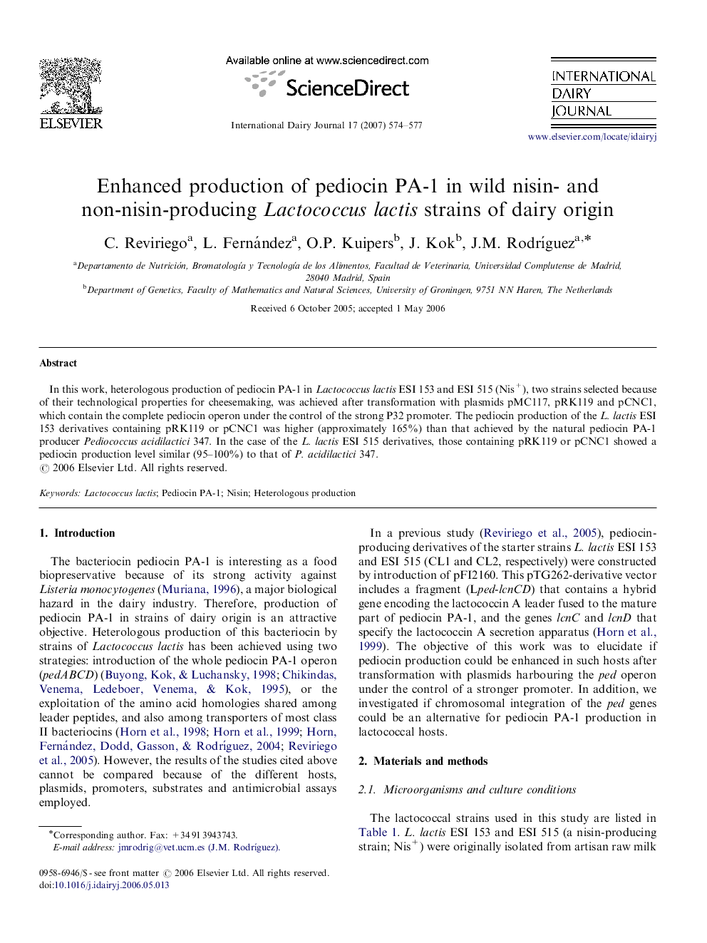 Enhanced production of pediocin PA-1 in wild nisin- and non-nisin-producing Lactococcus lactis strains of dairy origin