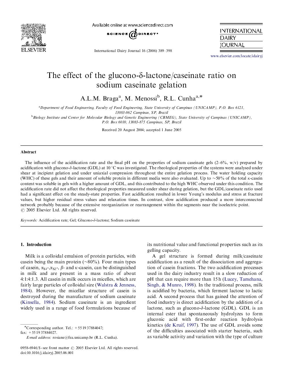 The effect of the glucono-δ-lactone/caseinate ratio on sodium caseinate gelation