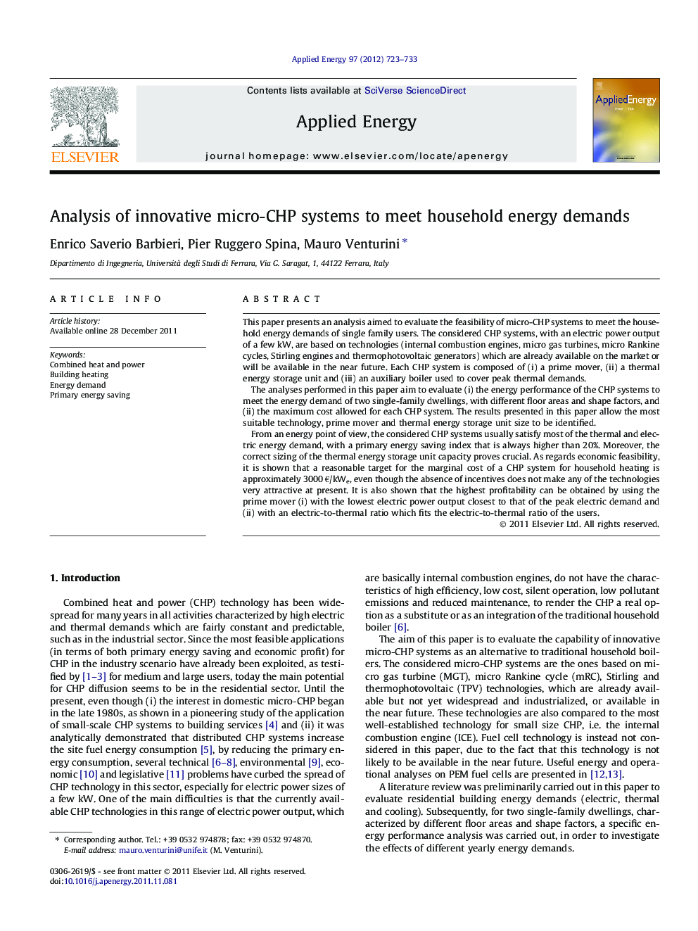 Analysis of innovative micro-CHP systems to meet household energy demands