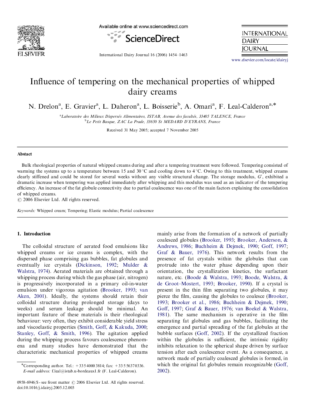 Influence of tempering on the mechanical properties of whipped dairy creams