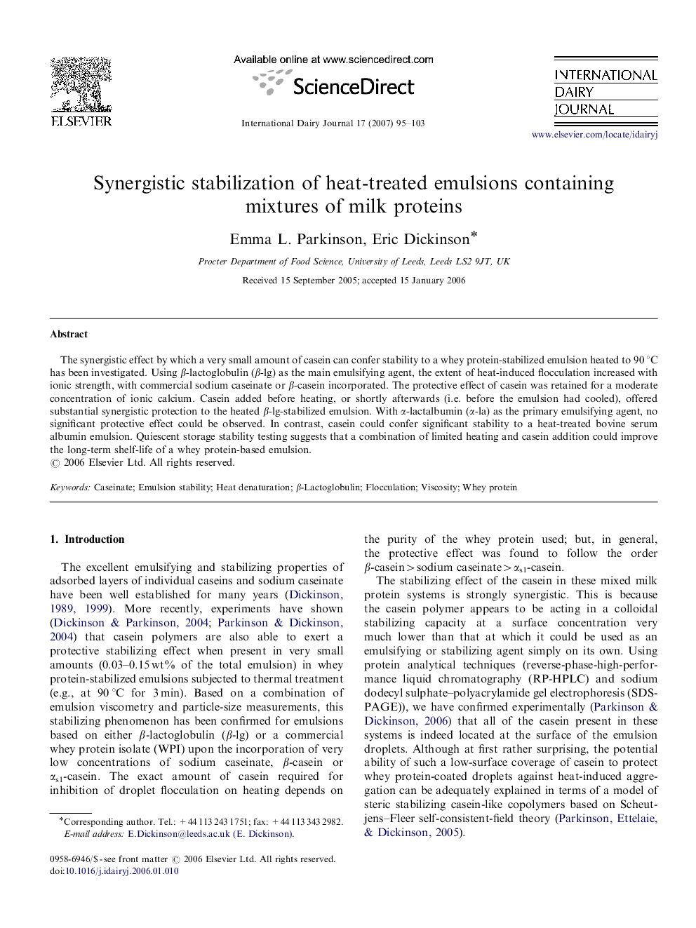 Synergistic stabilization of heat-treated emulsions containing mixtures of milk proteins