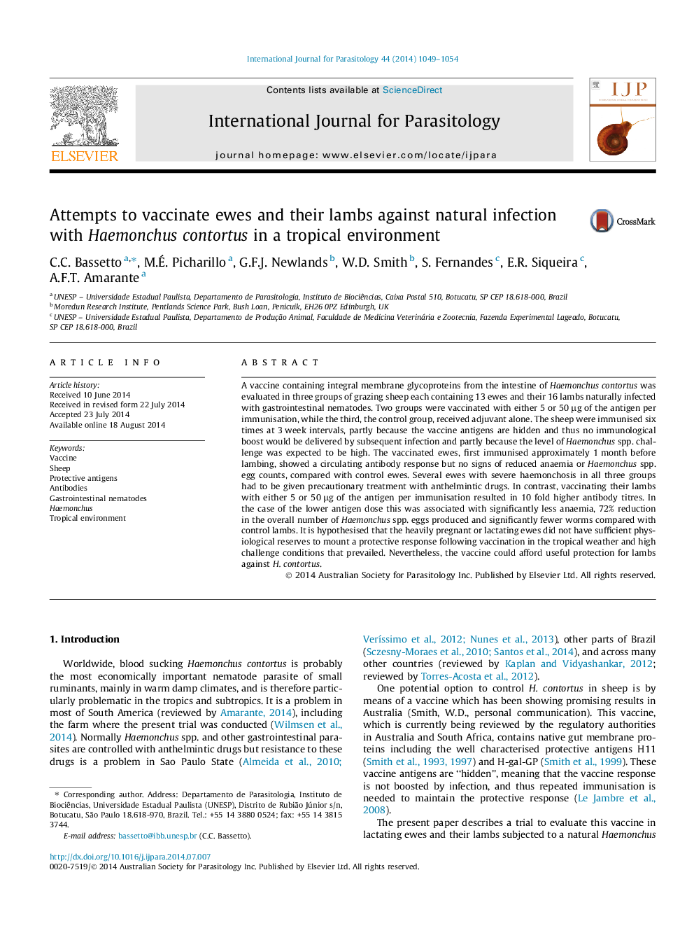 Attempts to vaccinate ewes and their lambs against natural infection with Haemonchus contortus in a tropical environment