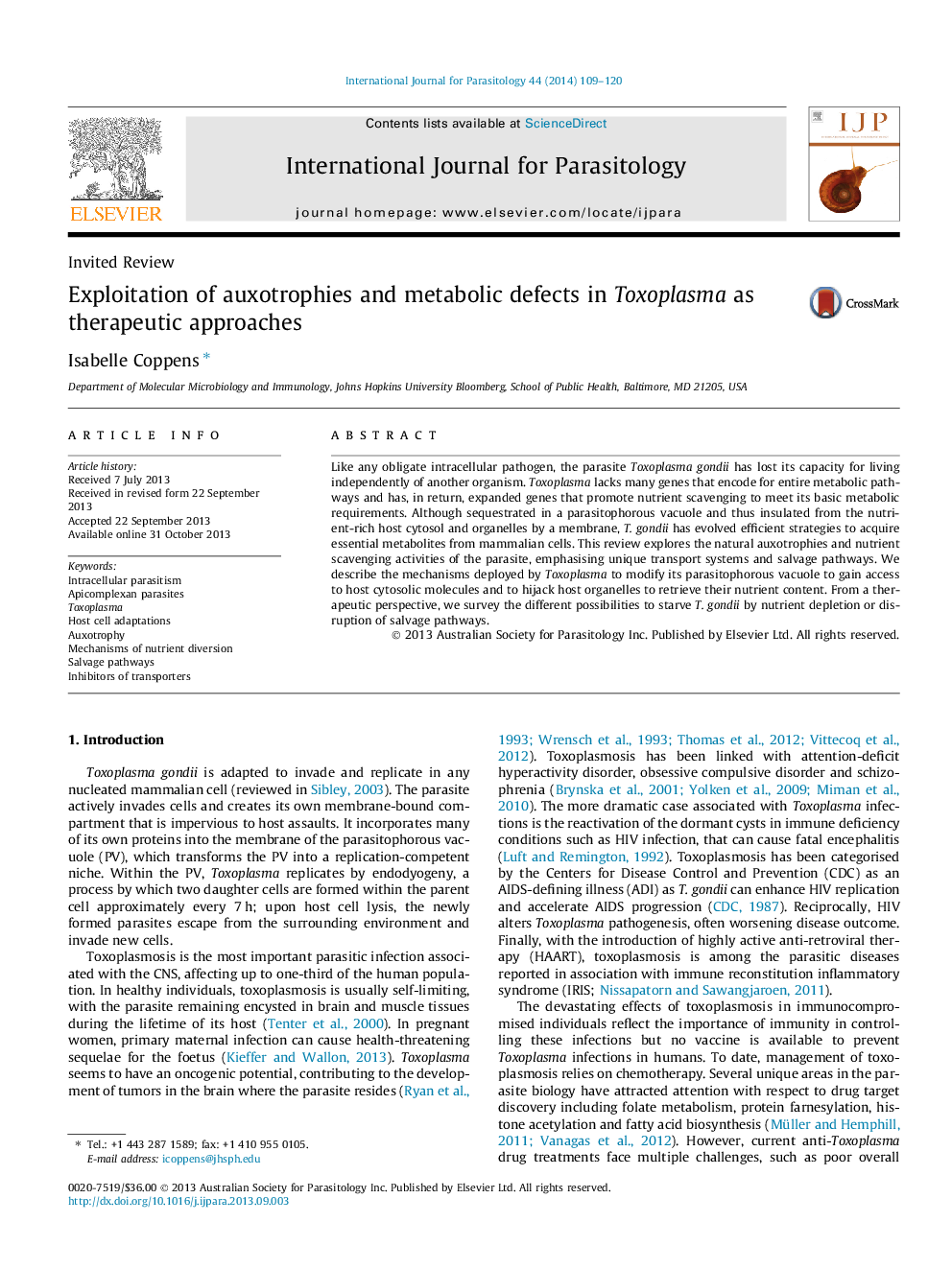 Exploitation of auxotrophies and metabolic defects in Toxoplasma as therapeutic approaches