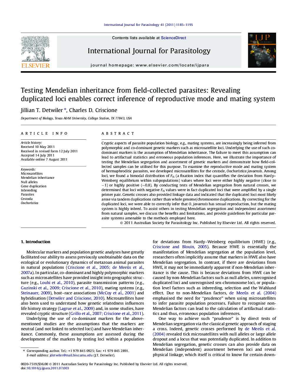 Testing Mendelian inheritance from field-collected parasites: Revealing duplicated loci enables correct inference of reproductive mode and mating system