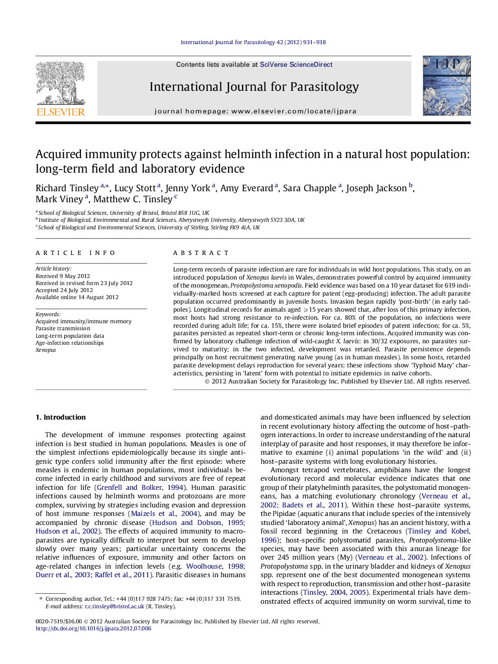 Acquired immunity protects against helminth infection in a natural host population: long-term field and laboratory evidence