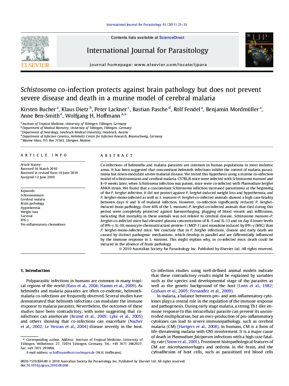 Schistosoma co-infection protects against brain pathology but does not prevent severe disease and death in a murine model of cerebral malaria