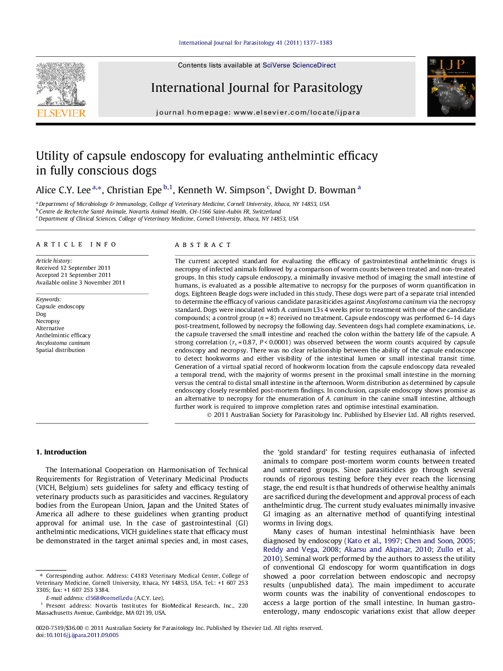 Utility of capsule endoscopy for evaluating anthelmintic efficacy in fully conscious dogs