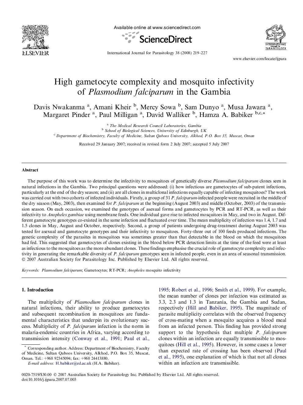 High gametocyte complexity and mosquito infectivity of Plasmodium falciparum in the Gambia