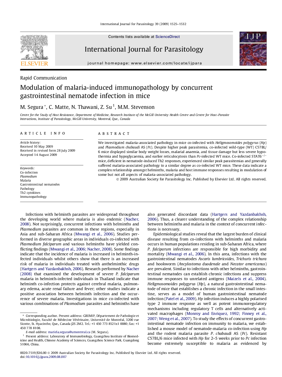 Modulation of malaria-induced immunopathology by concurrent gastrointestinal nematode infection in mice