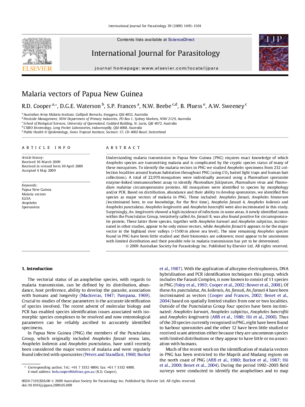 Malaria vectors of Papua New Guinea