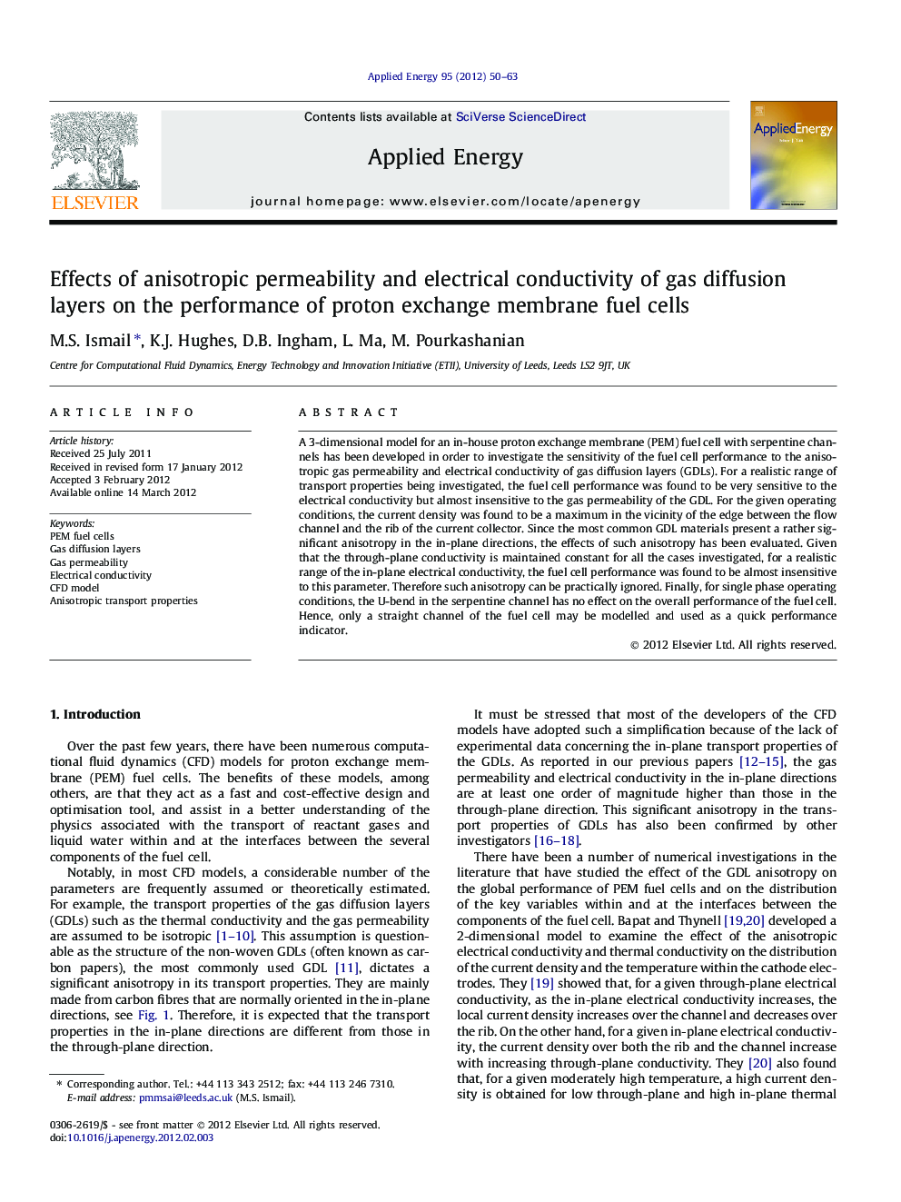 Effects of anisotropic permeability and electrical conductivity of gas diffusion layers on the performance of proton exchange membrane fuel cells