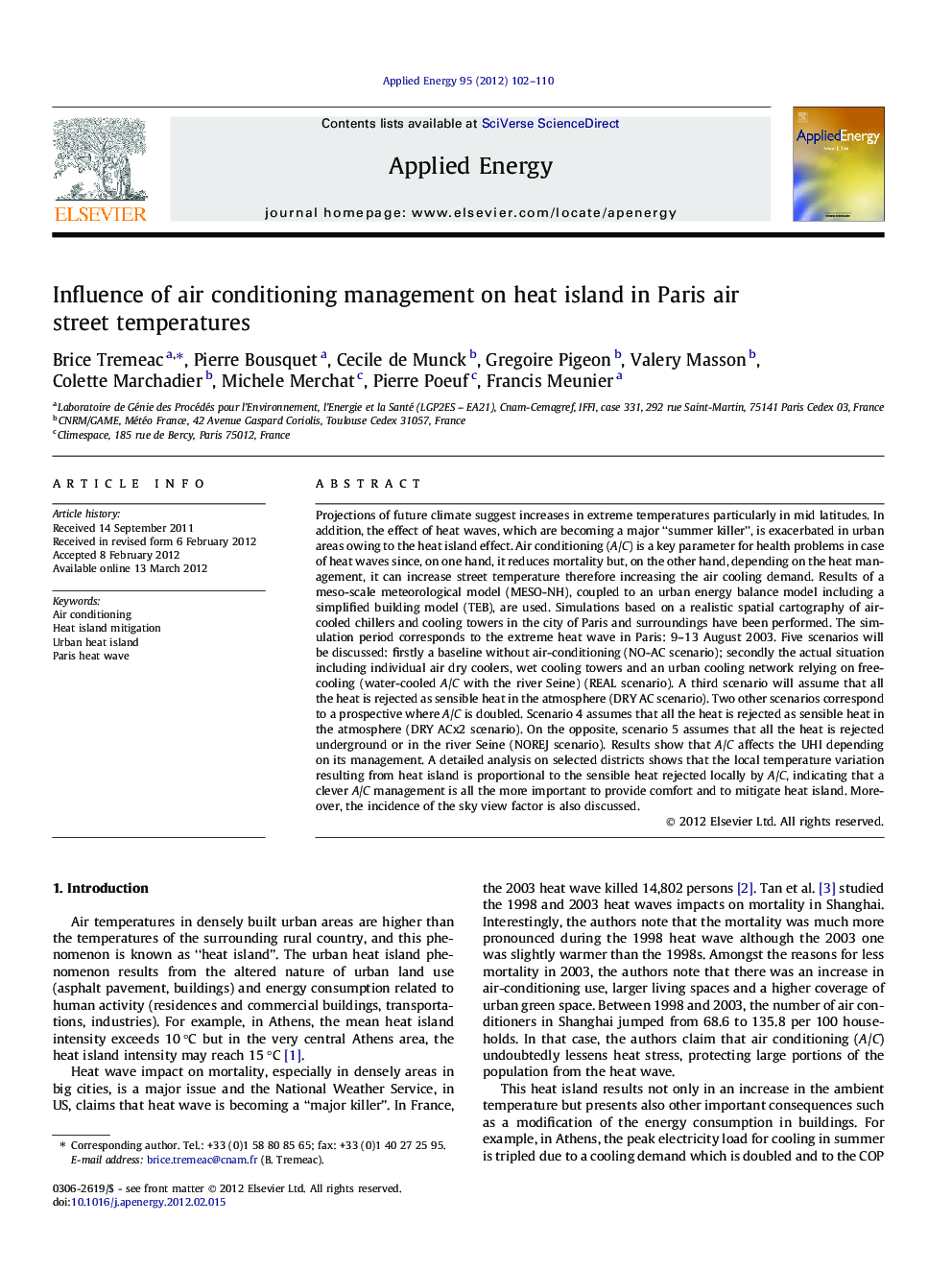 Influence of air conditioning management on heat island in Paris air street temperatures