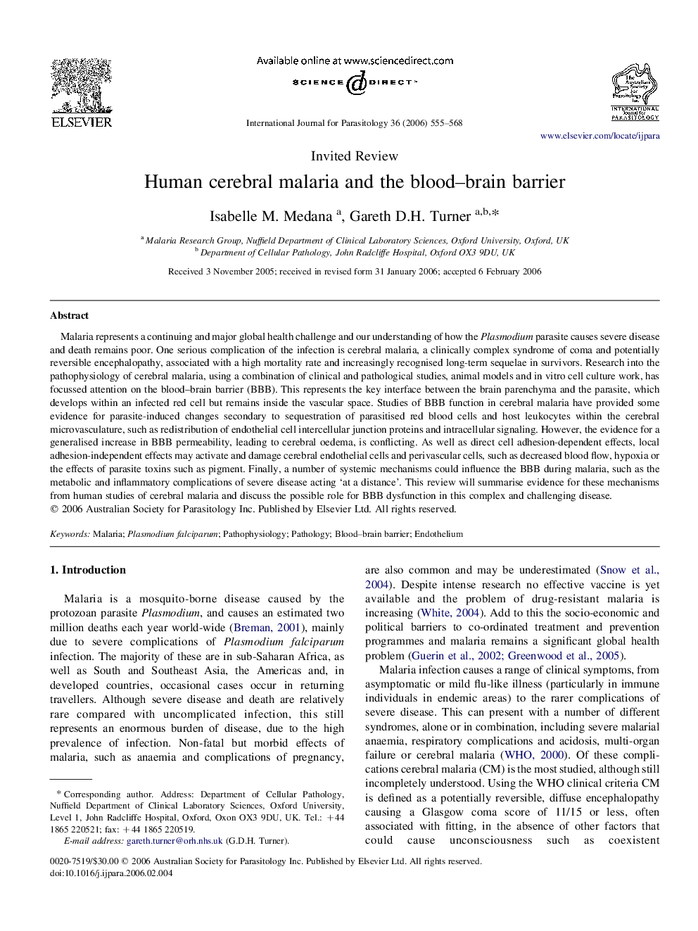 Human cerebral malaria and the blood–brain barrier