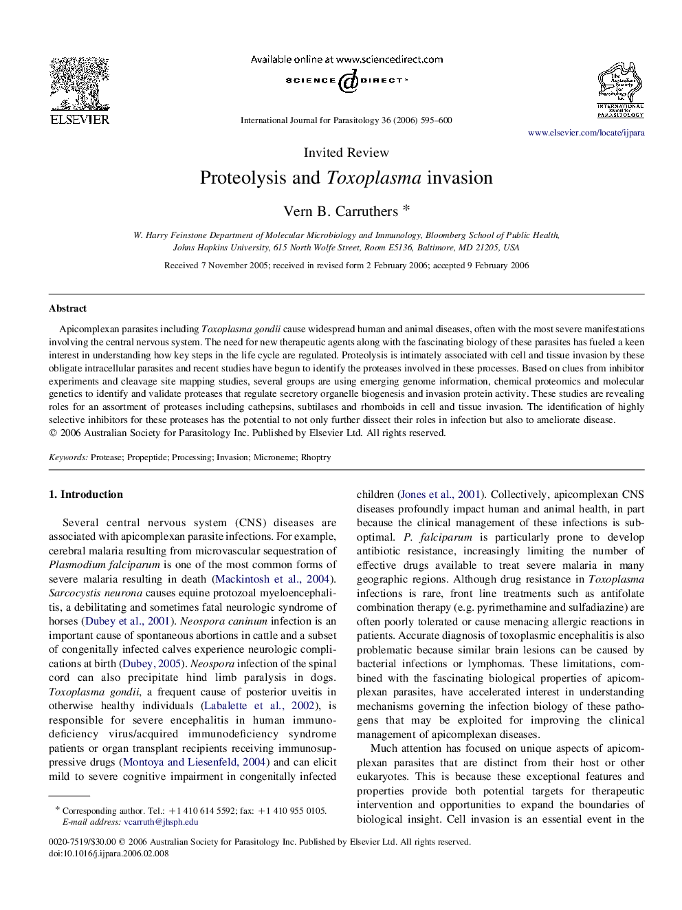 Proteolysis and Toxoplasma invasion