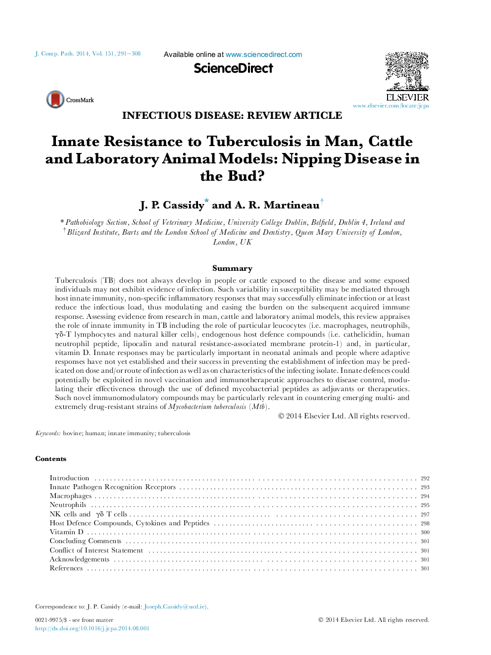 Innate Resistance to Tuberculosis in Man, Cattle and Laboratory Animal Models: Nipping Disease in the Bud?