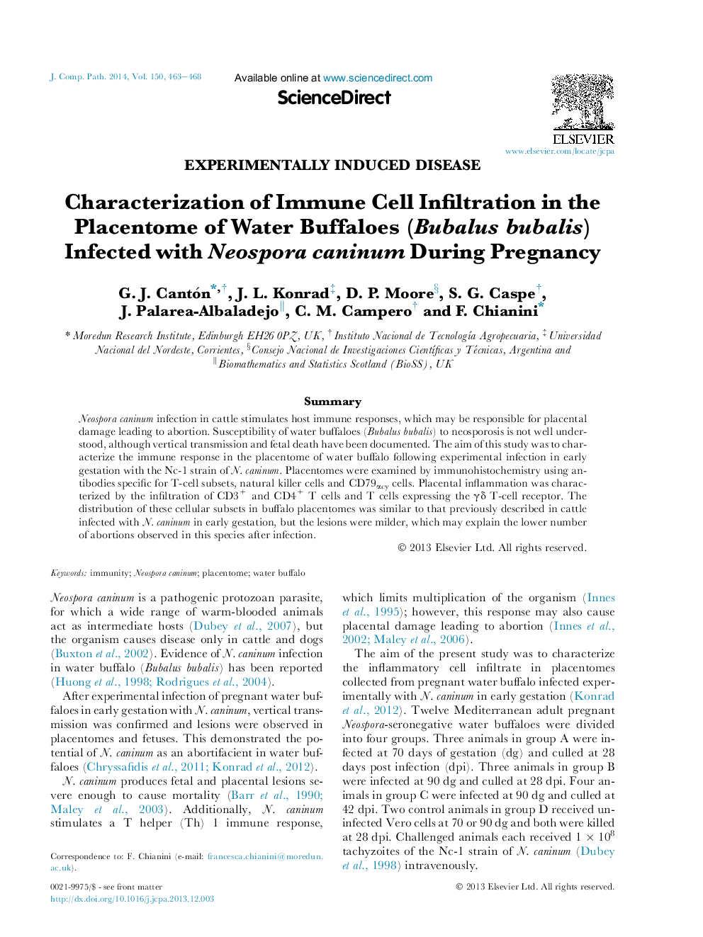 Characterization of Immune Cell Infiltration in the Placentome of Water Buffaloes (Bubalus bubalis) Infected with Neospora caninum During Pregnancy