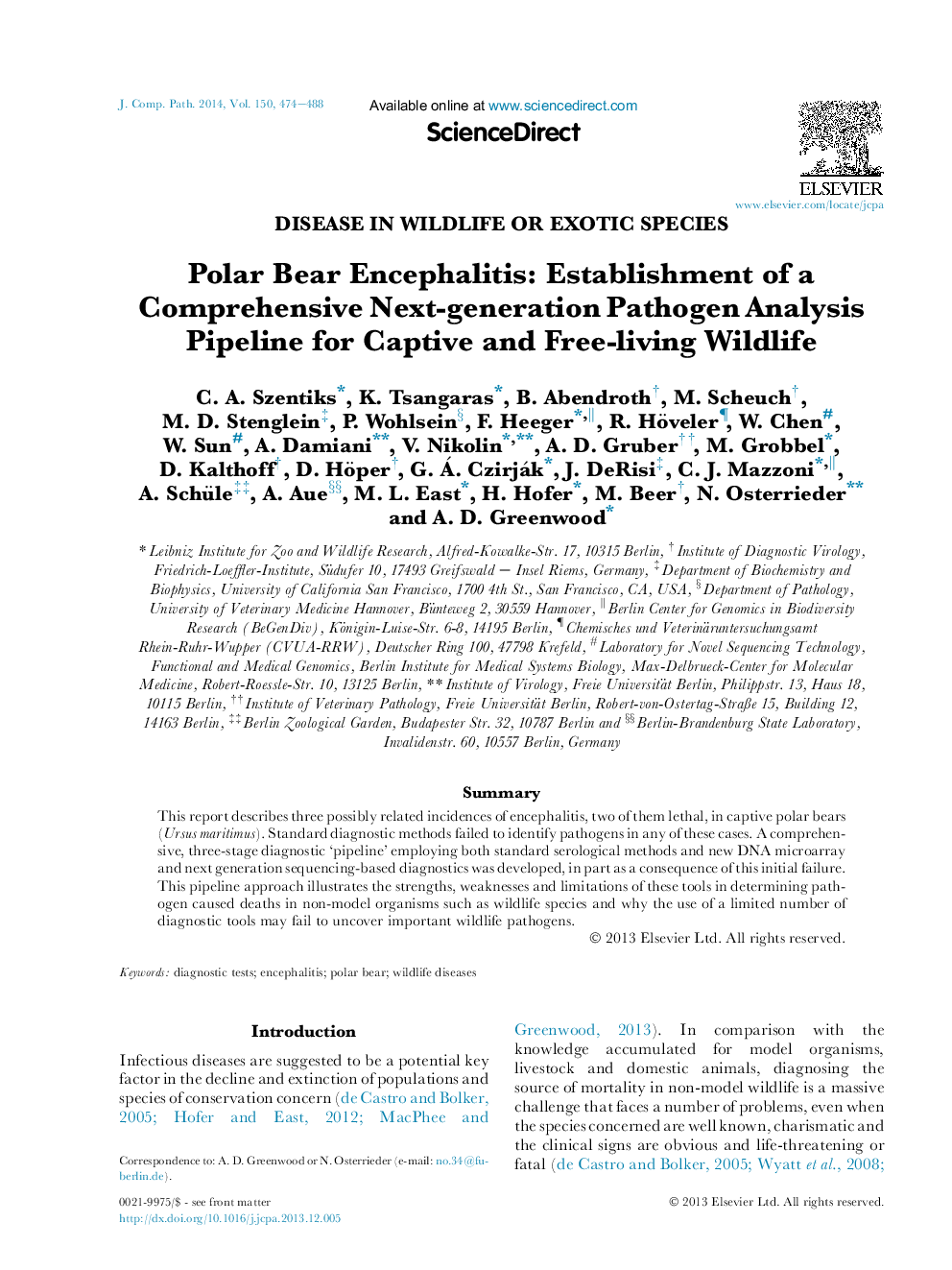 Polar Bear Encephalitis: Establishment of a Comprehensive Next-generation Pathogen Analysis Pipeline for Captive and Free-living Wildlife