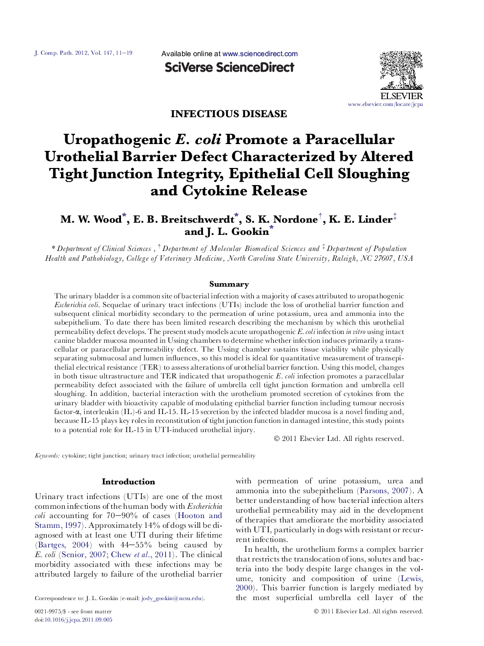 عکس صفحه اول مقاله: Uropathogenic E. coli Promote a Paracellular Urothelial Barrier Defect Characterized by Altered Tight Junction Integrity, Epithelial Cell Sloughing and Cytokine Release Uropathogenic E. coli Promote a Paracellular Urothelial Barrier Defect Characterized by Altered Tight Junction Integrity, Epithelial Cell Sloughing and Cytokine Release