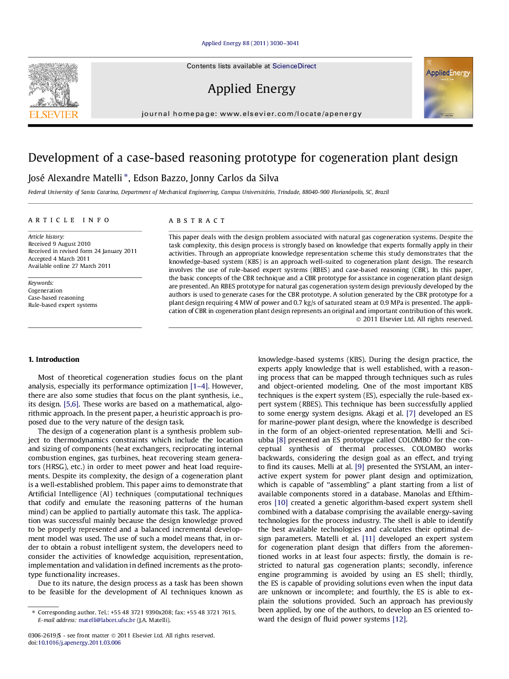 Development of a case-based reasoning prototype for cogeneration plant design