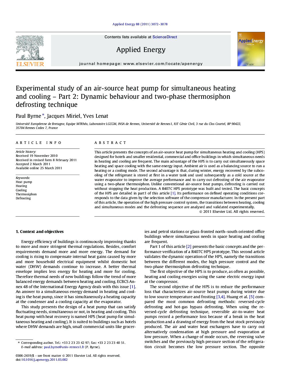 Experimental study of an air-source heat pump for simultaneous heating and cooling – Part 2: Dynamic behaviour and two-phase thermosiphon defrosting technique