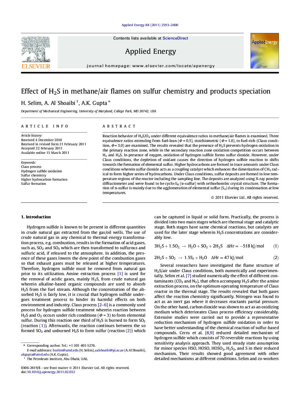 Effect of H2S in methane/air flames on sulfur chemistry and products speciation