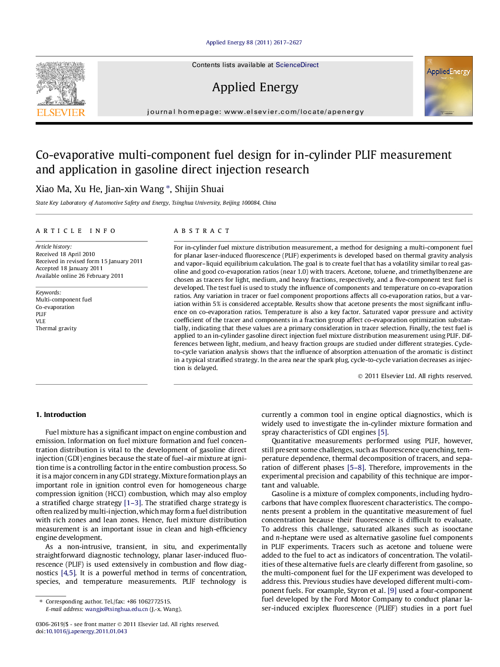 Co-evaporative multi-component fuel design for in-cylinder PLIF measurement and application in gasoline direct injection research