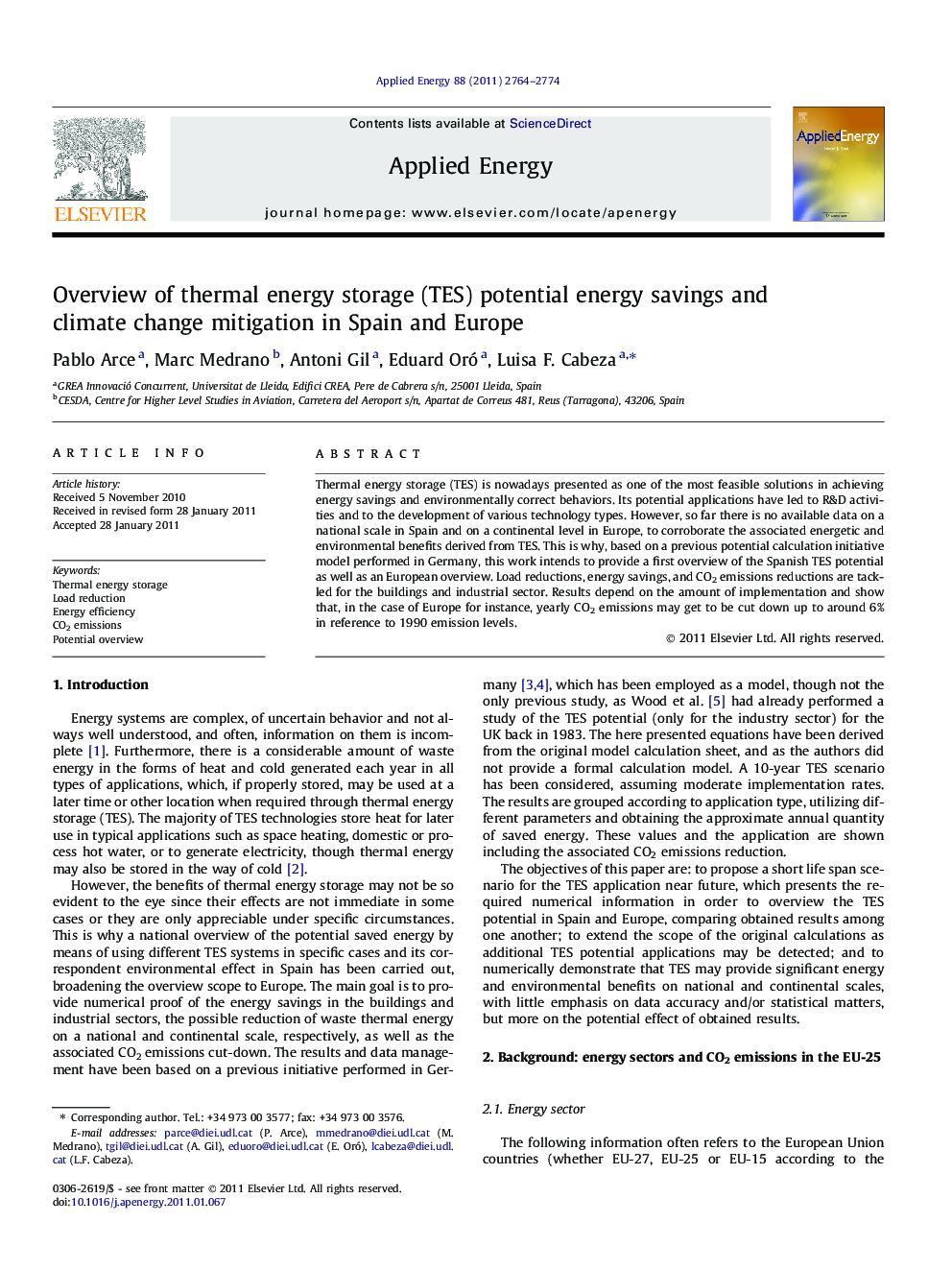 Overview of thermal energy storage (TES) potential energy savings and climate change mitigation in Spain and Europe