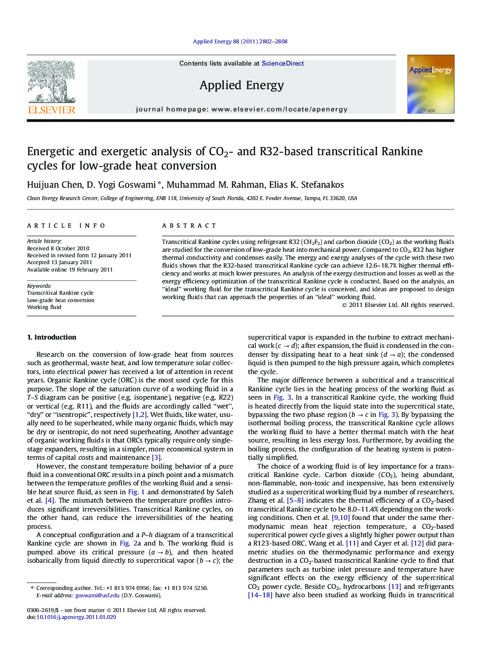 Energetic and exergetic analysis of CO2- and R32-based transcritical Rankine cycles for low-grade heat conversion