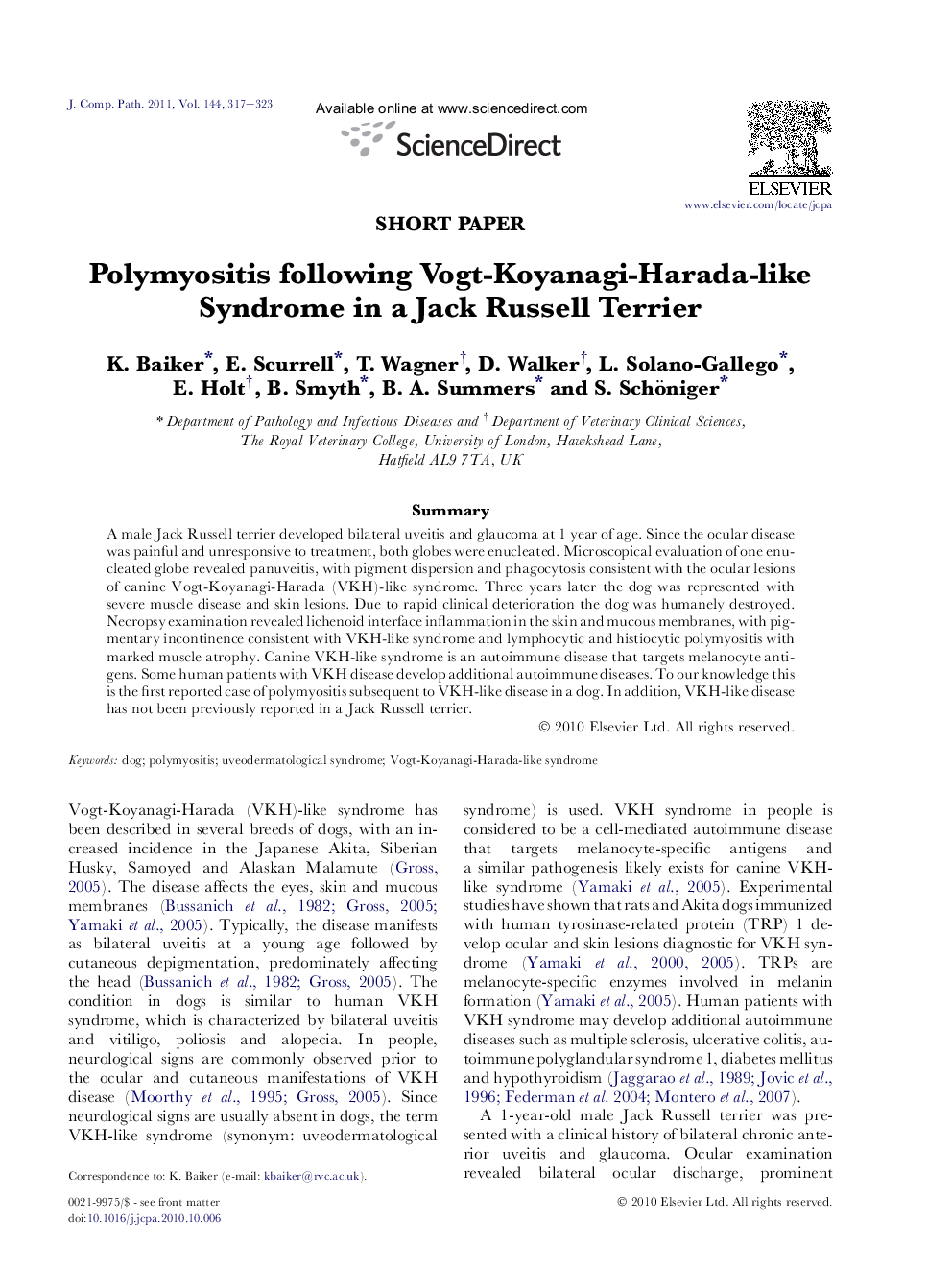 Polymyositis following Vogt-Koyanagi-Harada-like Syndrome in a Jack Russell Terrier