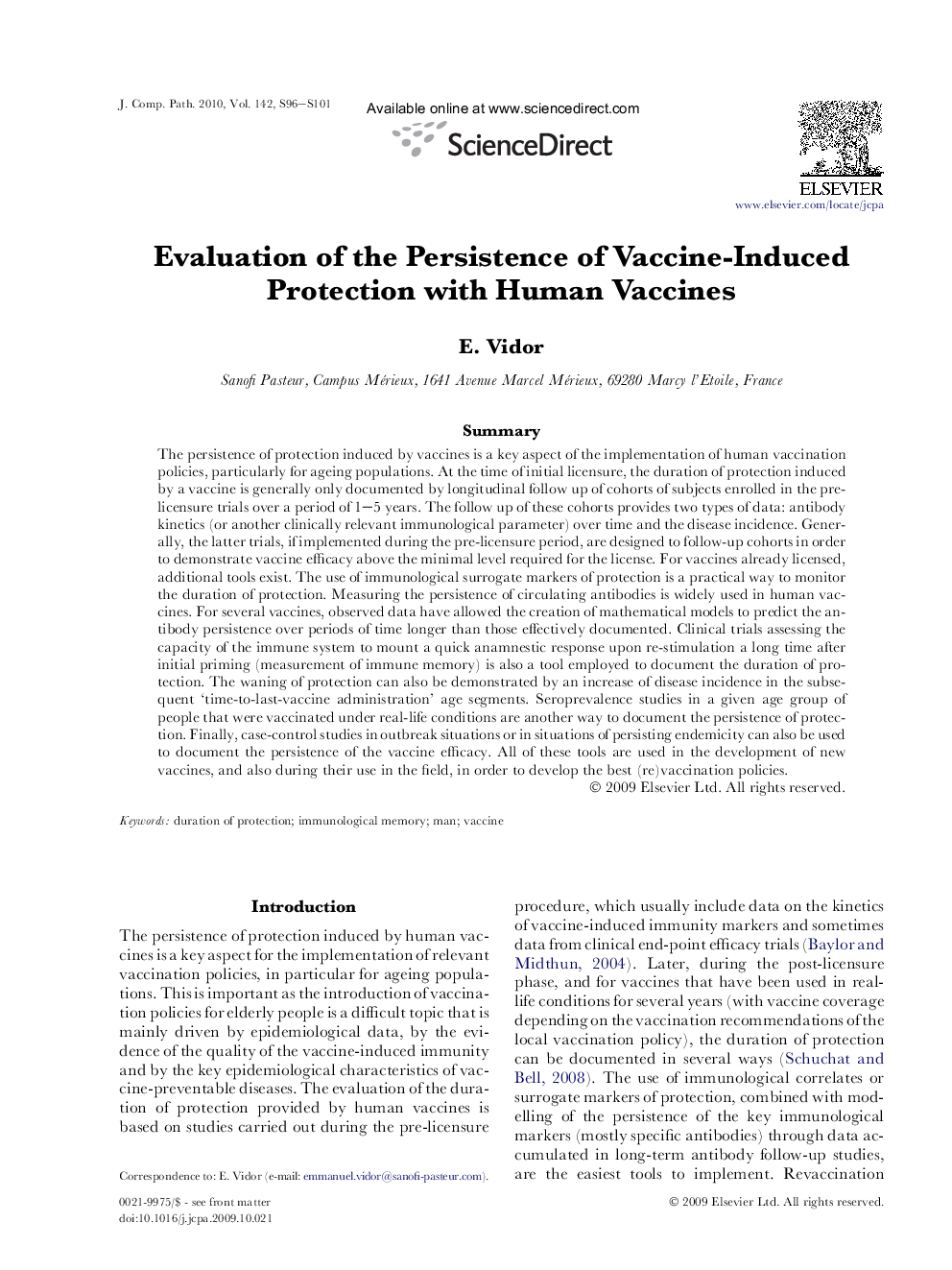 Evaluation of the Persistence of Vaccine-Induced Protection with Human Vaccines