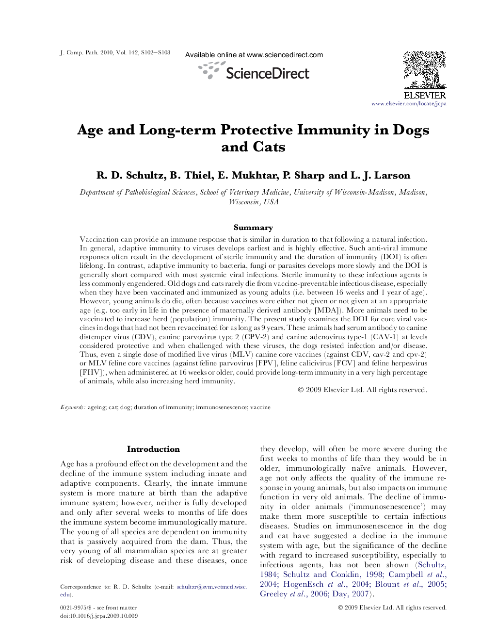 Age and Long-term Protective Immunity in Dogs and Cats