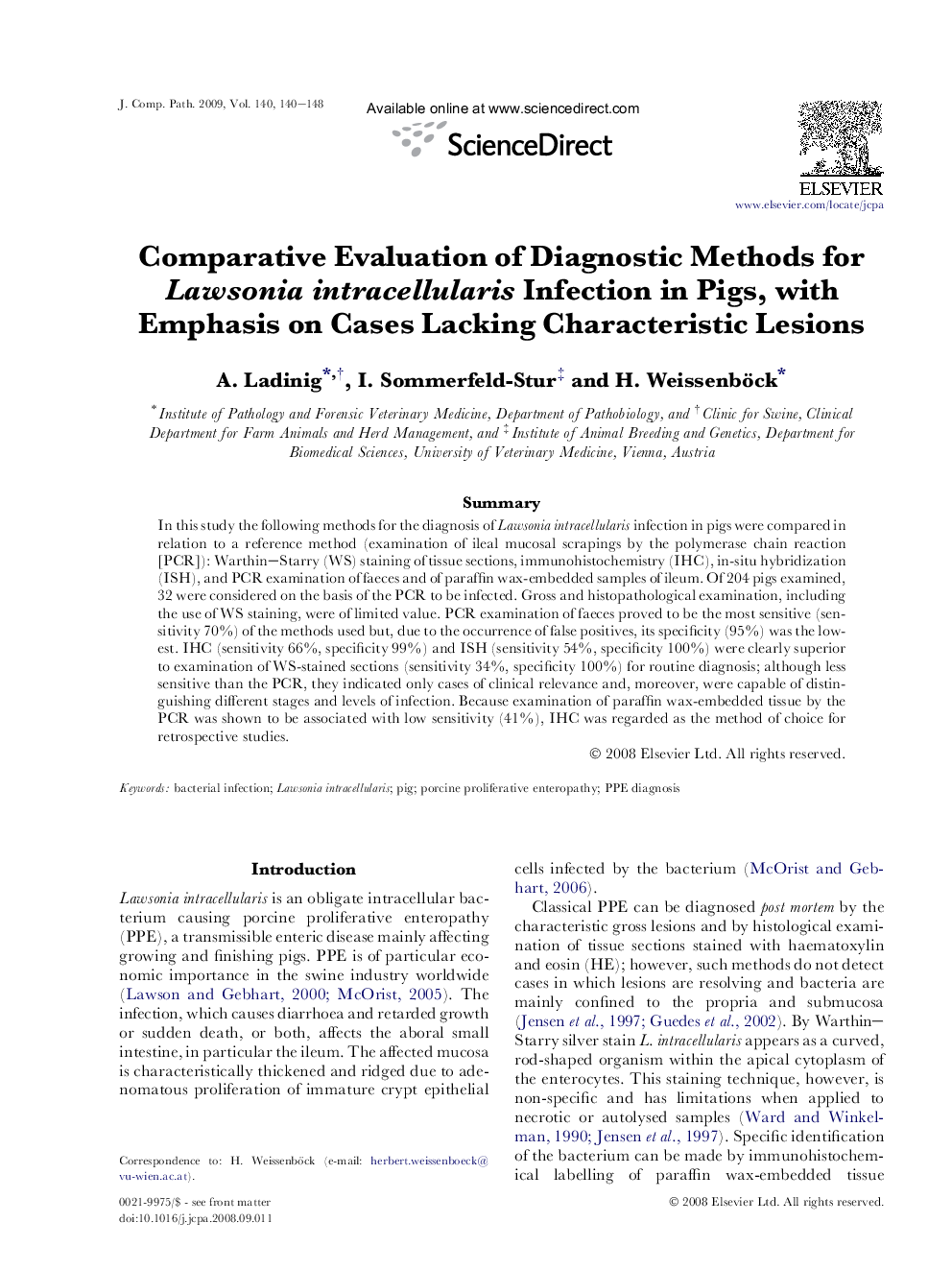 Comparative Evaluation of Diagnostic Methods for Lawsonia intracellularis Infection in Pigs, with Emphasis on Cases Lacking Characteristic Lesions