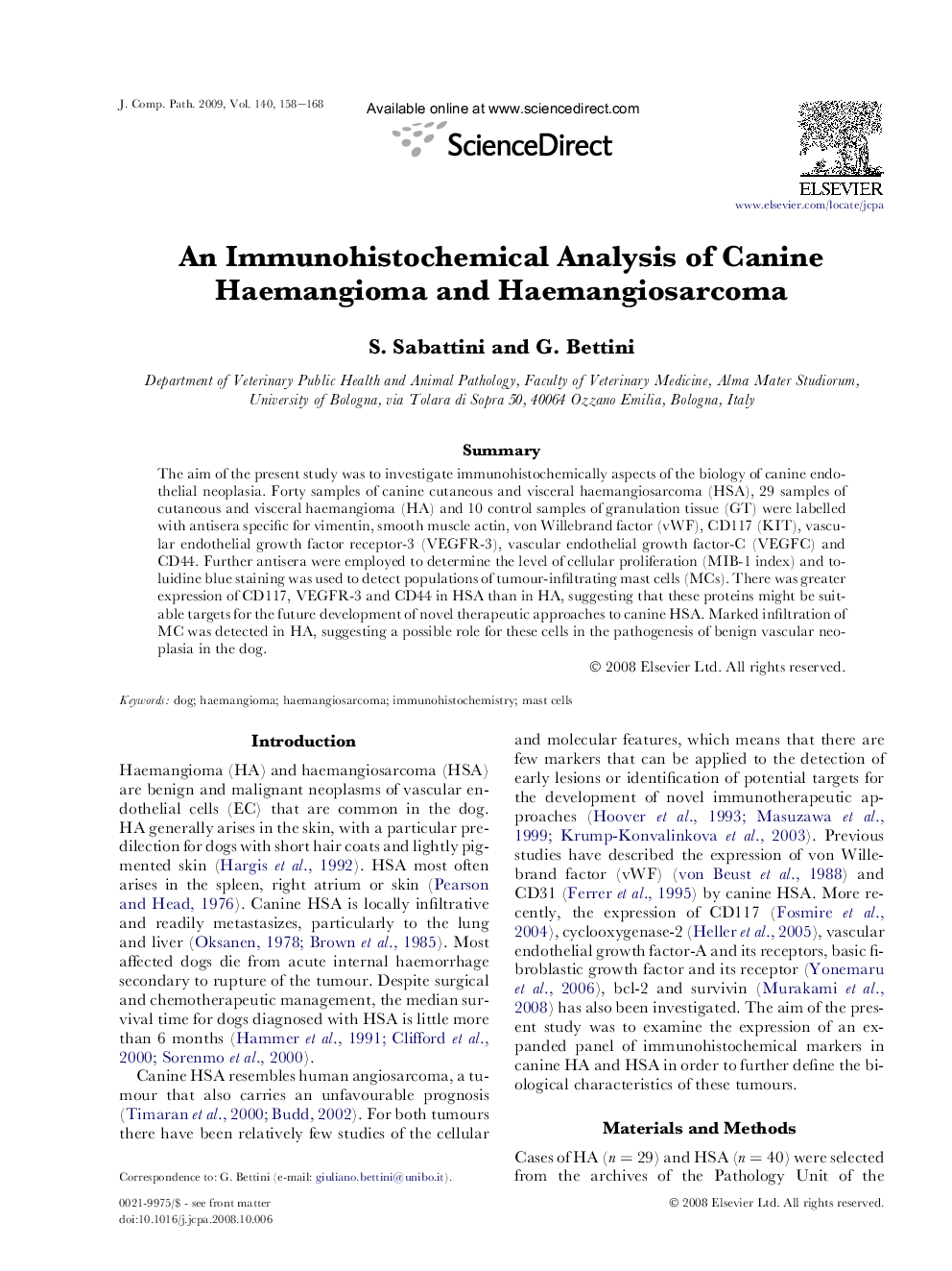 An Immunohistochemical Analysis of Canine Haemangioma and Haemangiosarcoma