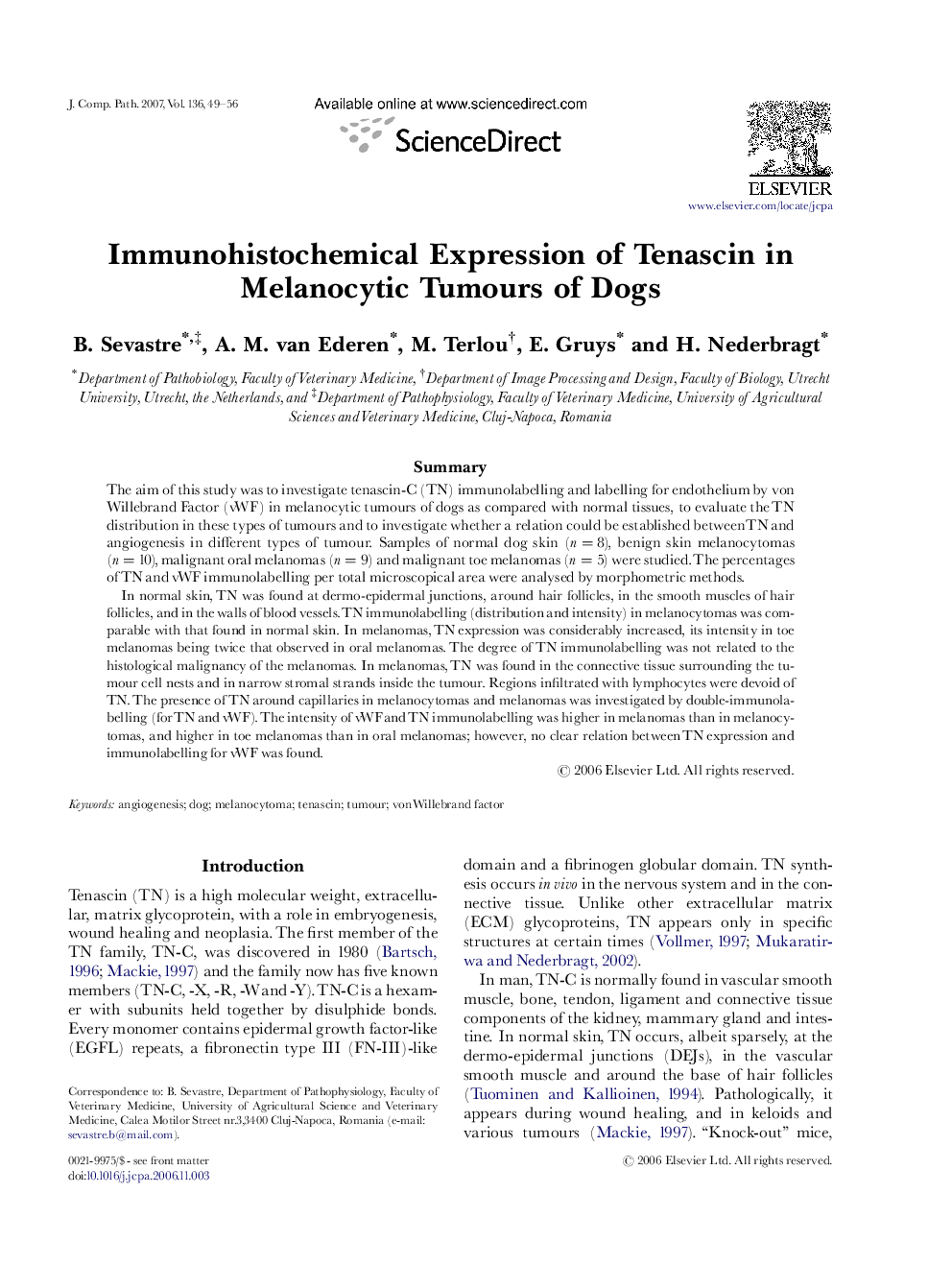 Immunohistochemical Expression of Tenascin in Melanocytic Tumours of Dogs