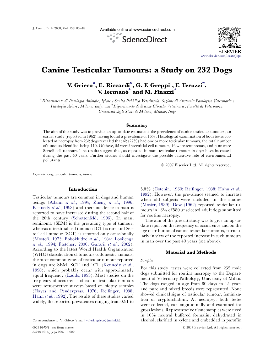 Canine Testicular Tumours: a Study on 232 Dogs