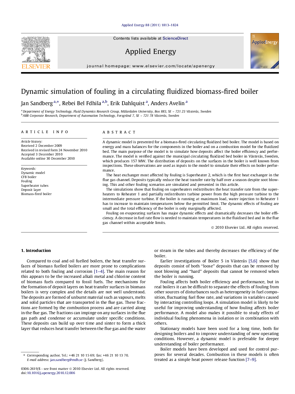 Dynamic simulation of fouling in a circulating fluidized biomass-fired boiler