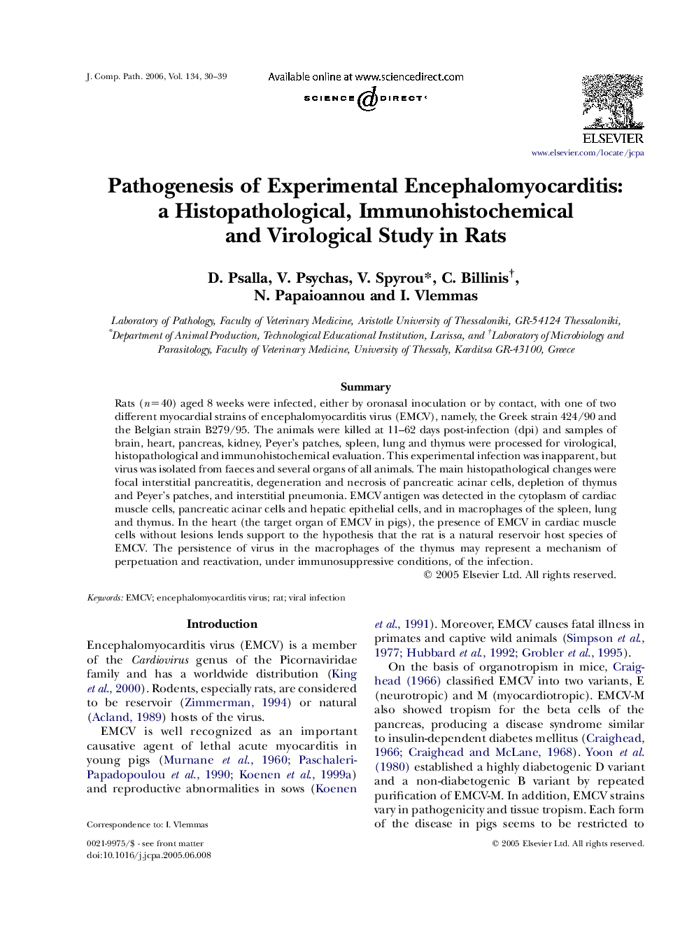 Pathogenesis of Experimental Encephalomyocarditis: a Histopathological, Immunohistochemical and Virological Study in Rats