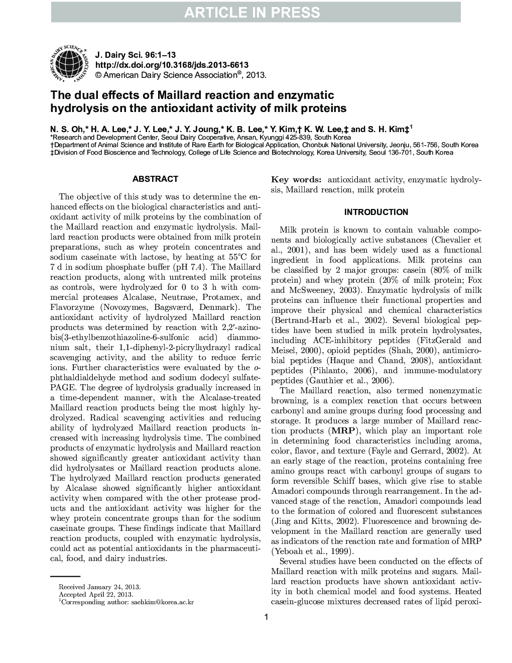 The dual effects of Maillard reaction and enzymatic hydrolysis on the antioxidant activity of milk proteins