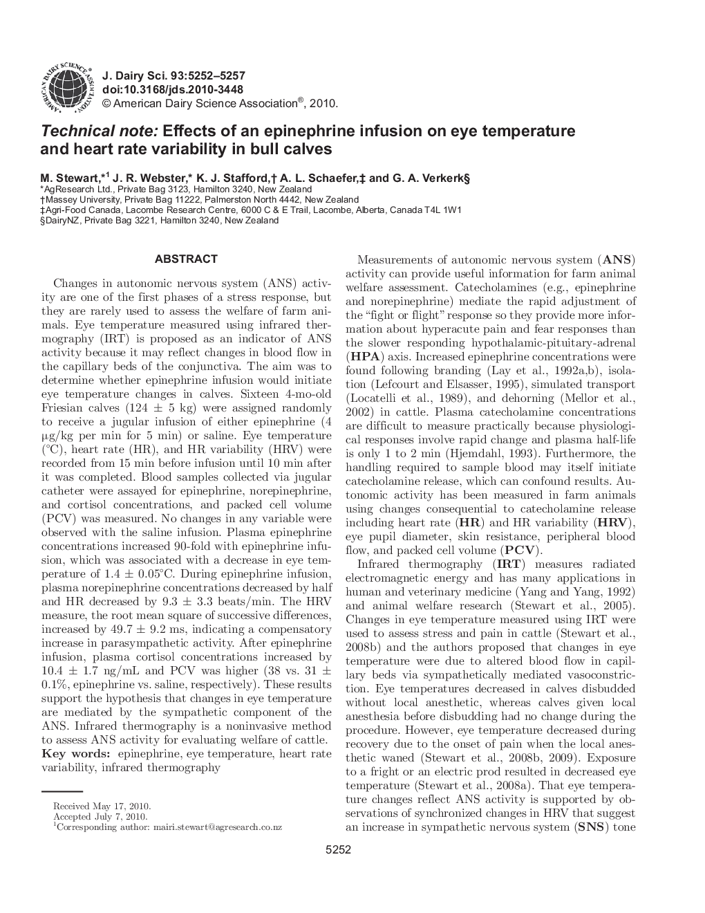 Technical note: Effects of an epinephrine infusion on eye temperature and heart rate variability in bull calves