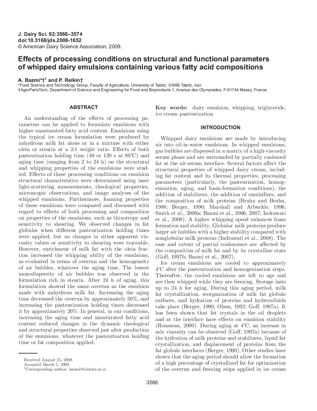 Effects of processing conditions on structural and functional parameters of whipped dairy emulsions containing various fatty acid compositions