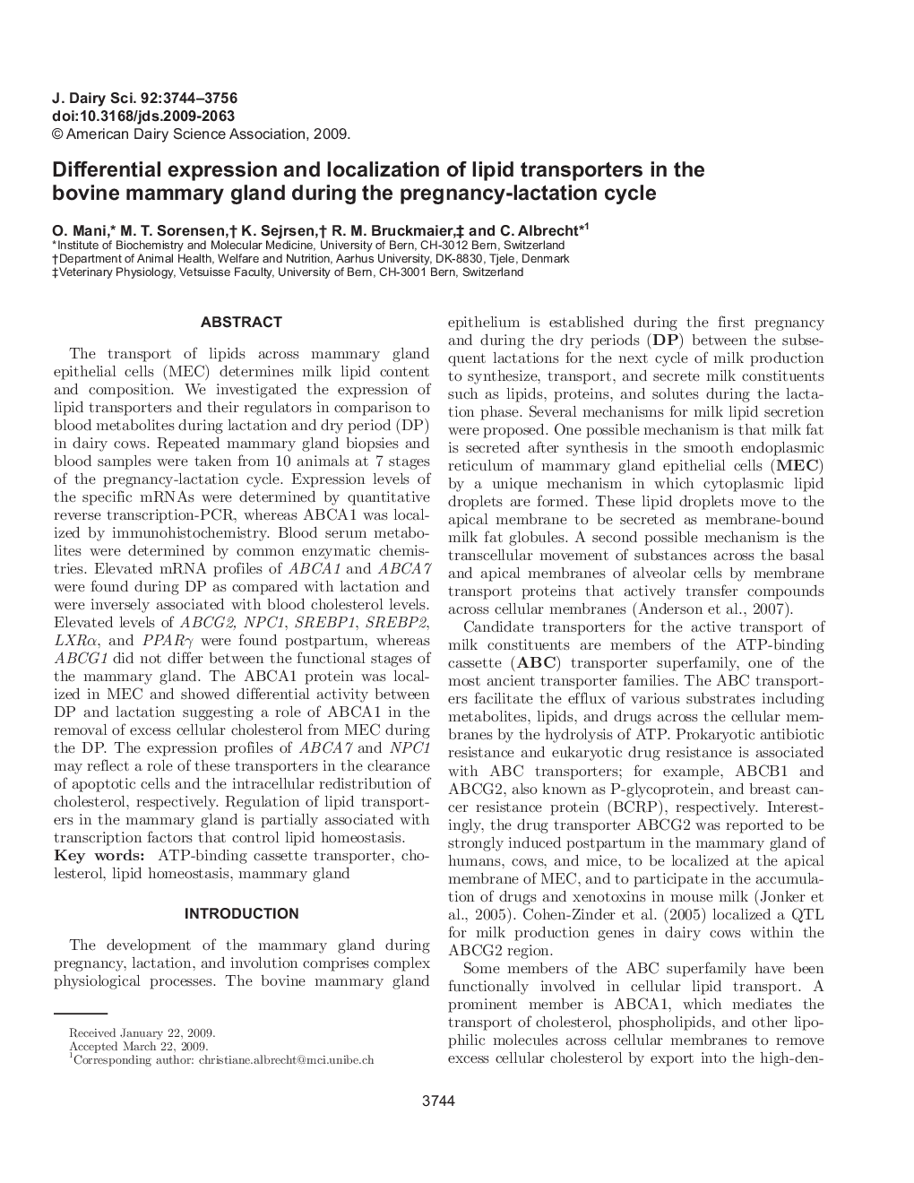 Differential expression and localization of lipid transporters in the bovine mammary gland during the pregnancy-lactation cycle