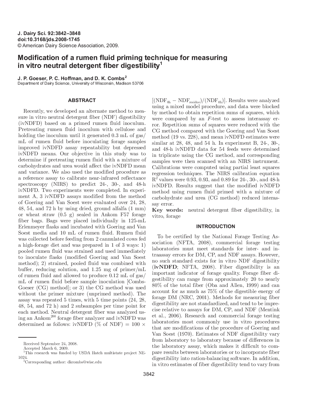 Modification of a rumen fluid priming technique for measuring in vitro neutral detergent fiber digestibility1