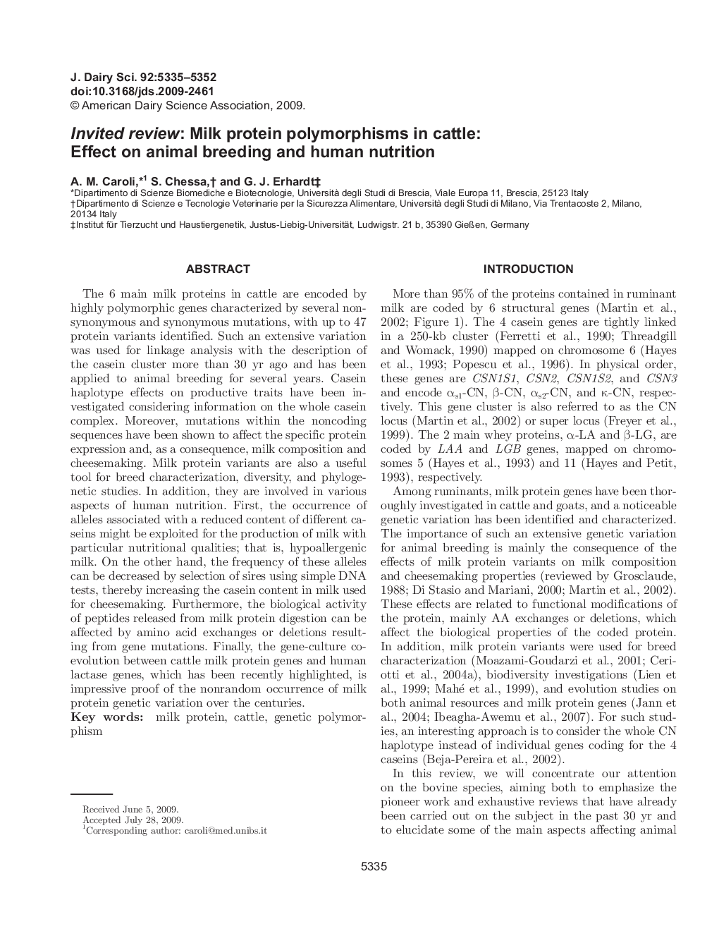 Invited review: Milk protein polymorphisms in cattle: Effect on animal breeding and human nutrition