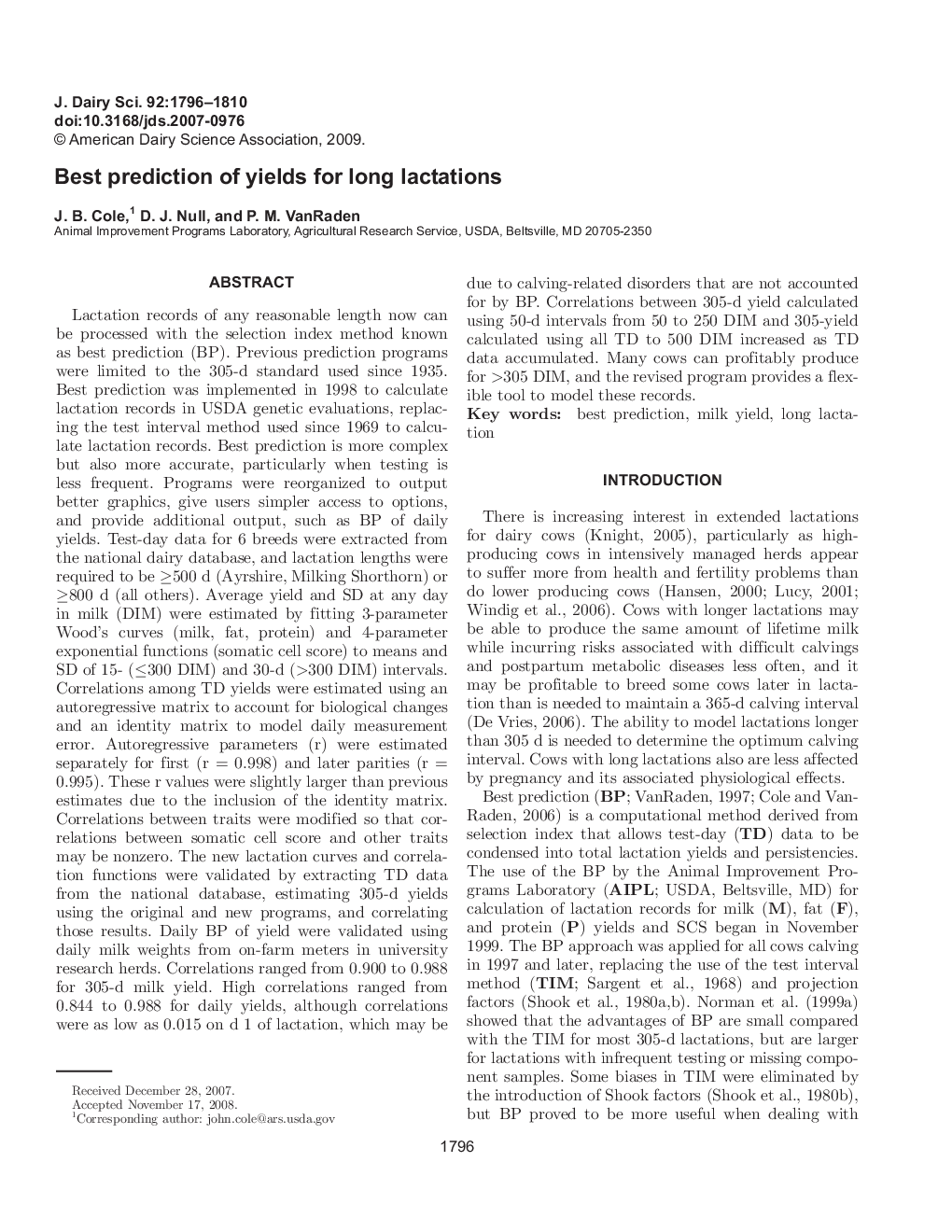 Best prediction of yields for long lactations